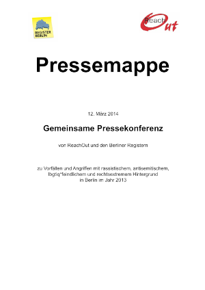 Erste Seite der Pressemitteilung vom 11.03.2014 der Berliner Register und Reach Out