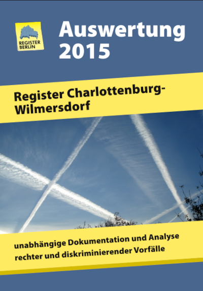 Titelseite der Broschüre: Auswertung 2015 vom Register Charlottenburg-Wilmersdorf