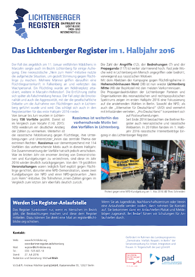 Erste Seite der Halbjahres-Auswertung 2016 vom Register Lichtenberg