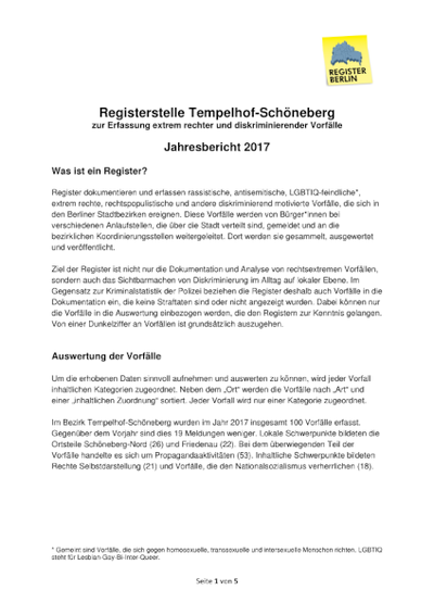 Erste Seite der Bezirks-Auswertung 2017 vom Register Tempelhof-Schöneberg