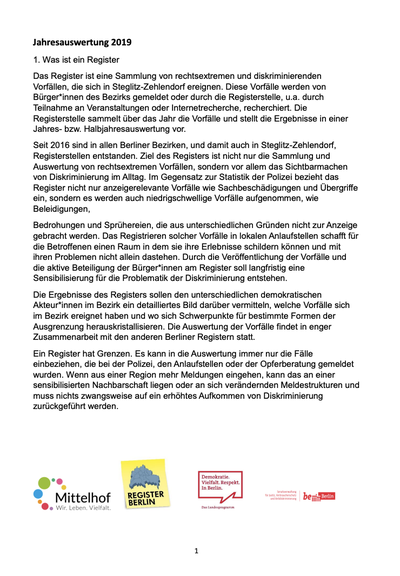 Seite 1 der Auswertung für Steglitz-Zehlendorf 2019