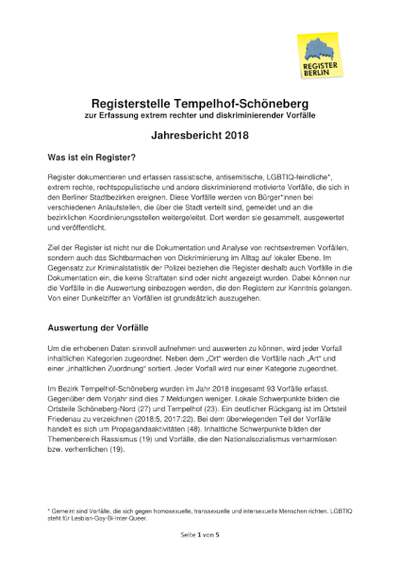 Erste Seite der Bezirks-Auswertung 2018 vom Register Tempelhof-Schöneberg